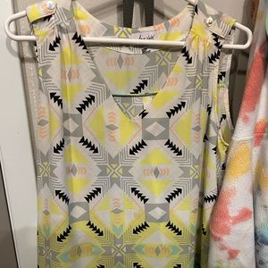 Aqua Velvet, L, Neon-Native American Tank, V-Neck, straps are buttoned, ruffled